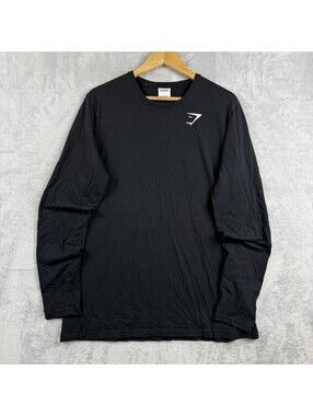 Gymshark Black Long Sleeve Training Shirt Athletic Workout Logo Top Men L Sport